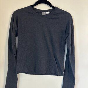Calia Grey Cropped Fitted Long Sleeve Workout Top